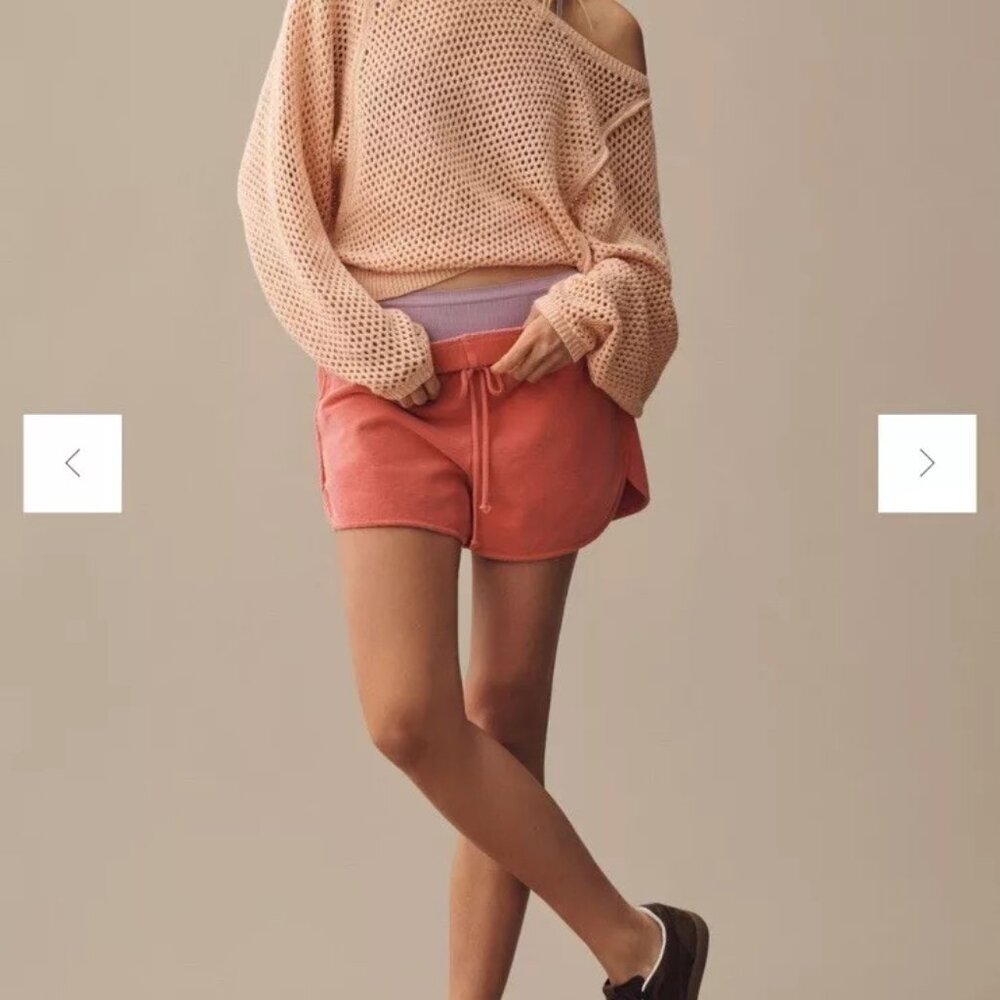 Anthropologie Pilcro OPEN-STITCH Crew-Neck Sweater Light Peach Boho Chic pastel